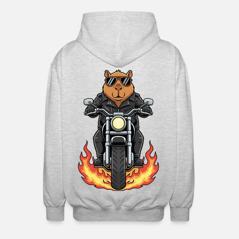 Cool Biker Capybara Motorradflammen - Unisex Kapuzenjacke - Hellgrau meliert