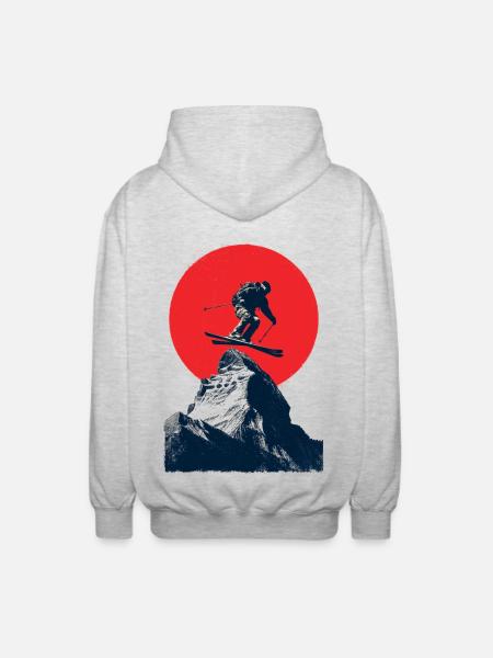 Skisprung über Felsgipfel - Unisex Kapuzenjacke - Hellgrau meliert