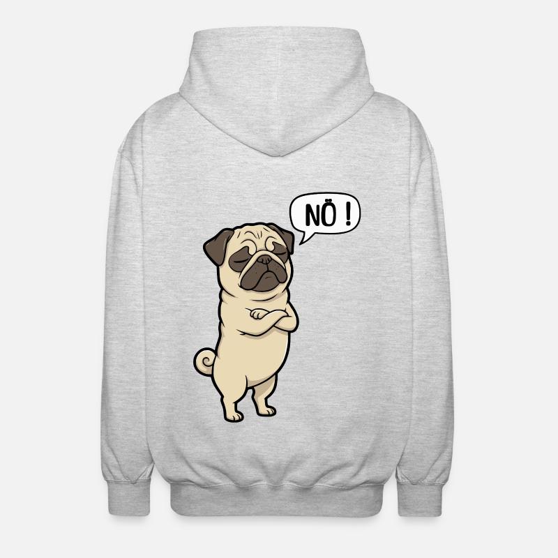 NÖ Pug Eigensinniger Mops-Charme - Unisex Kapuzenjacke - Hellgrau meliert