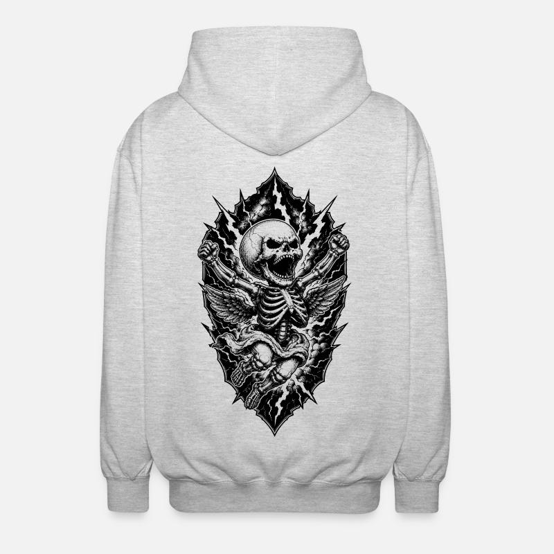 Skelett Engel mit Blitzen Gothic Motiv - Unisex Kapuzenjacke - Hellgrau meliert