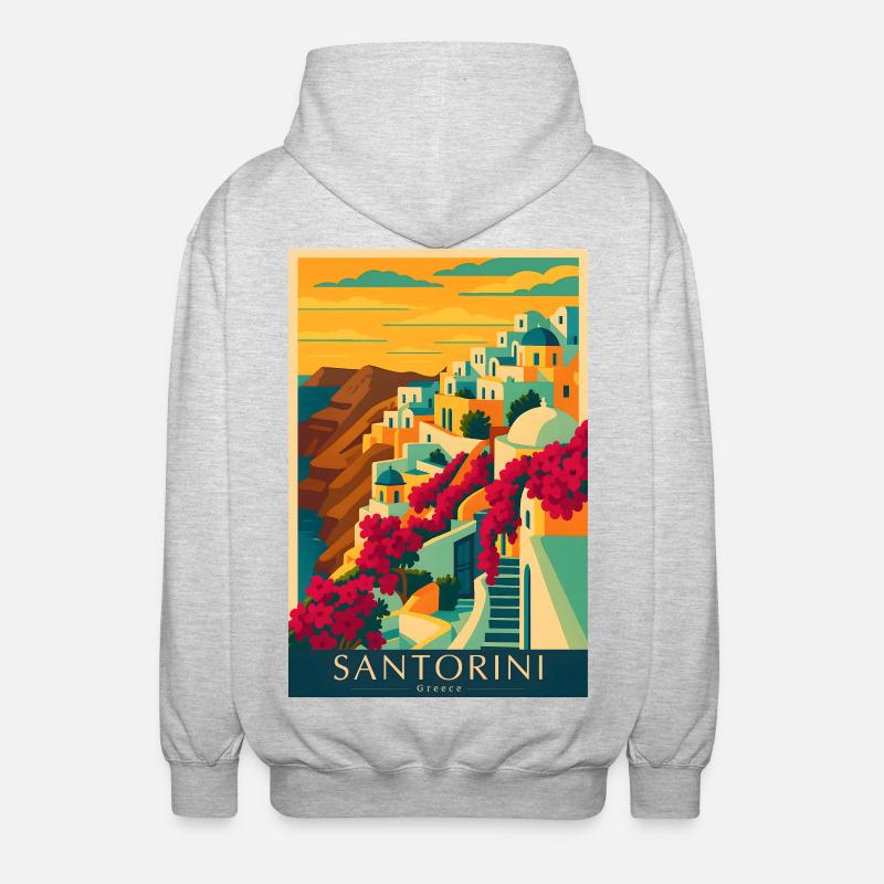 Santorini Greece – Island Architecture - Unisex Hooded Jacket - light heather grey