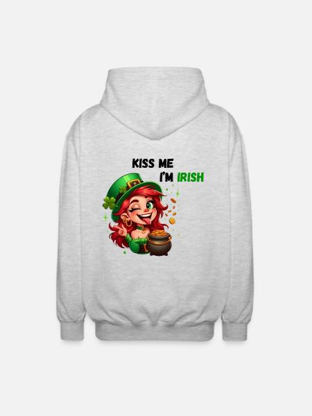 Kiss Me I'm Irish - Unisex Hooded Jacket - light heather grey