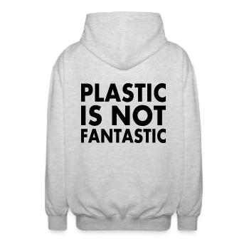 Plastic is not fantastic - Unisex Hooded Jacket - light heather grey - Back - AI Model Male 185 light (185cm)
