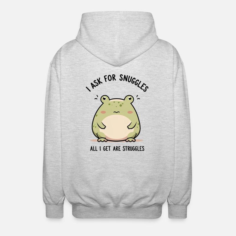 Trauriger Frosch – Kuscheln oder Kämpfen? - Unisex Kapuzenjacke - Hellgrau meliert