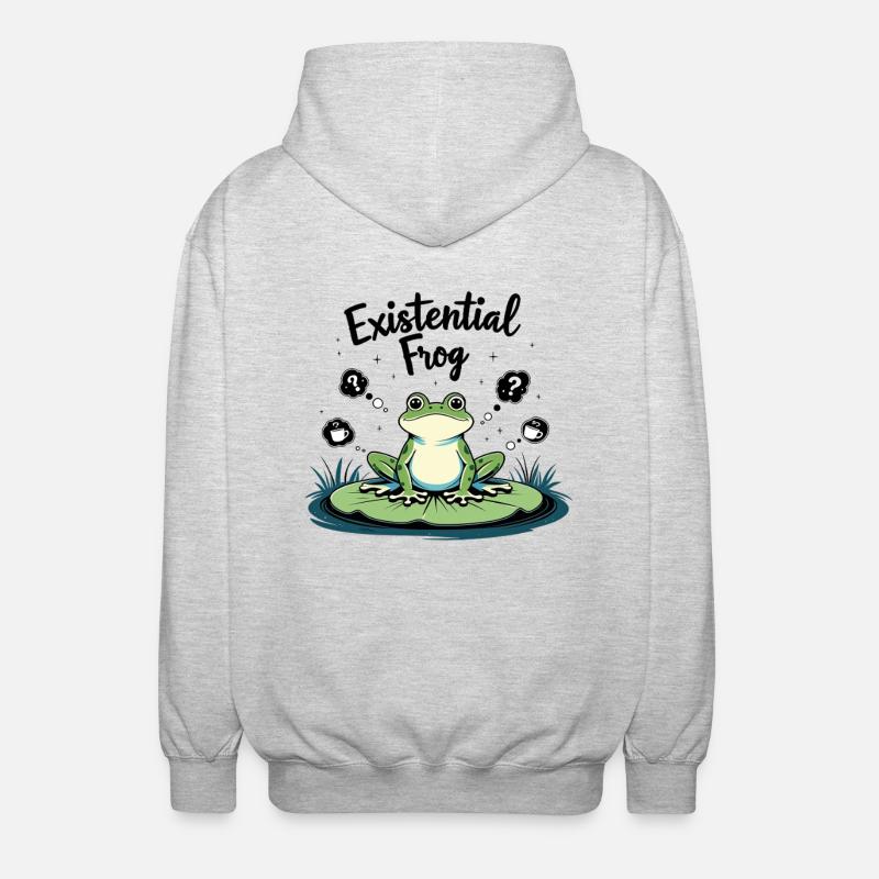 Existential Frog – Funny Brooding Motif - Unisex Hooded Jacket - light heather grey