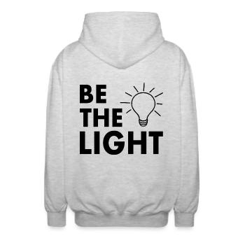 Be the light - Unisex Hooded Jacket - light heather grey - Back - AI Model Male 185 light (185cm)