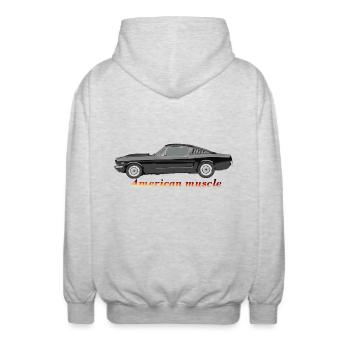 Voiture de muscle américaine - Veste à capuche unisexe - gris clair chiné - Dos - AI Model Male 185 light (185cm)