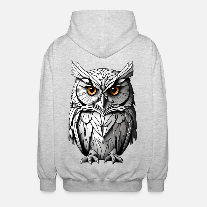 Weise Eule Monochrom Porträt - Unisex Kapuzenjacke - Hellgrau meliert