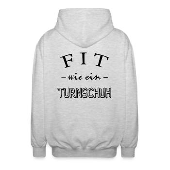 Fit wie ein Turnschuh --Fitness - Trainig - Gym - Unisex Kapuzenjacke - Hellgrau meliert - Hinten - AI Model Male 185 light (185cm)