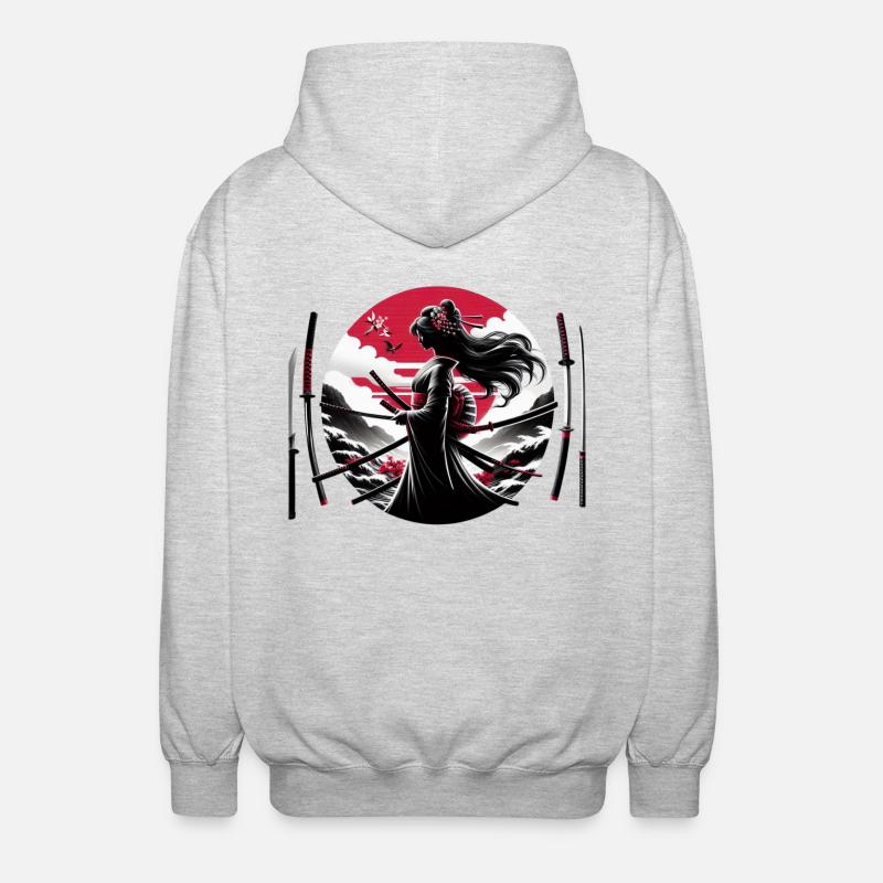 Samurai Mädchen Katana - Unisex Kapuzenjacke - Hellgrau meliert