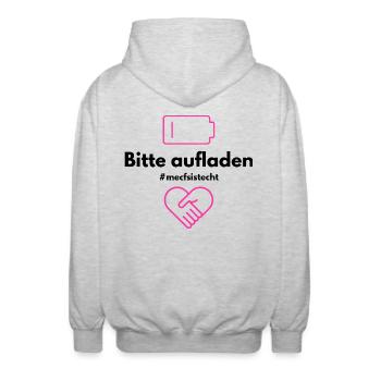Bitte aufladen PINK 💗 - Unisex Kapuzenjacke - Hellgrau meliert - Hinten - AI Model Male 185 light (185cm)