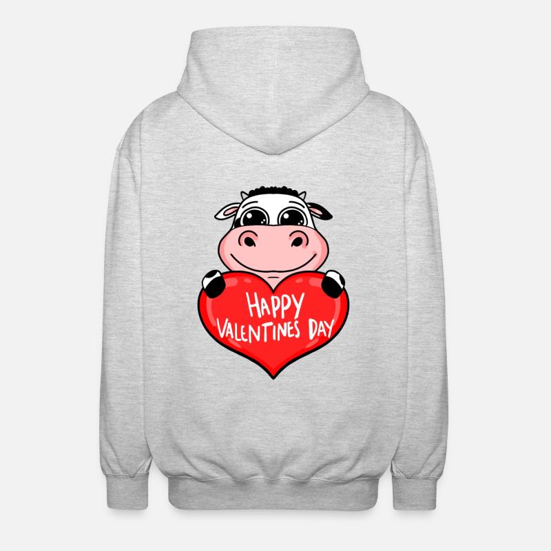 Vache cœur de la Saint-Valentin - Veste à capuche unisexe - gris clair chiné
