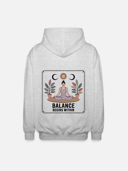 Balance Begins Within - Yoga - Unisex Hooded Jacket - light heather grey