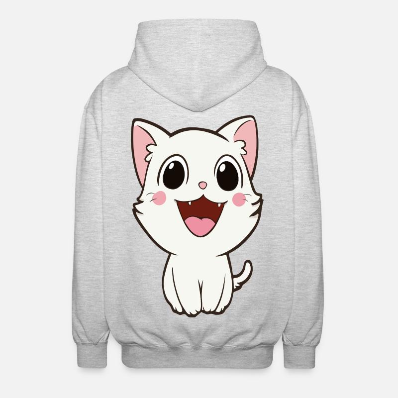 Playful White Kitten Mascot - Unisex Hooded Jacket - light heather grey