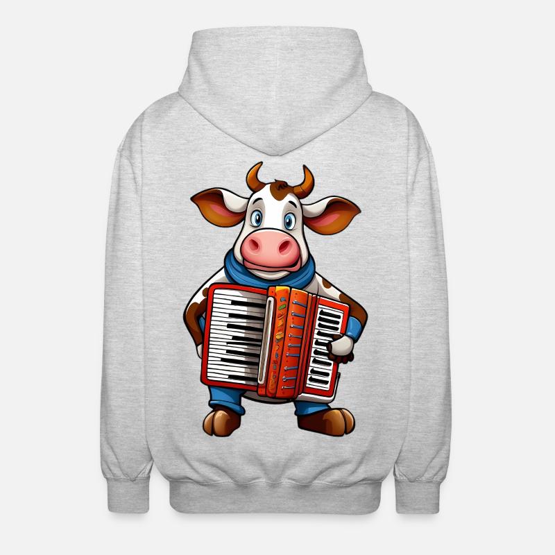 Vache avec accordéon - Veste à capuche unisexe - gris clair chiné