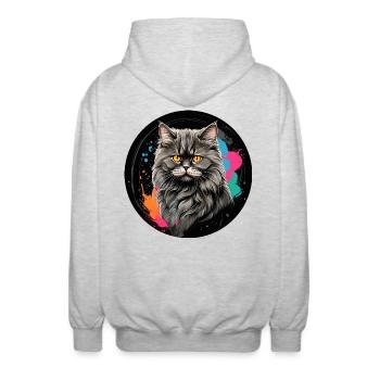 Süßes Perserkatzenportrait mit Farbklecksen - Unisex Kapuzenjacke - Hellgrau meliert - Hinten - AI Model Male 185 light (185cm)