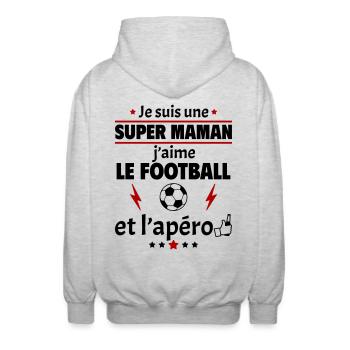 Super maman football et apéro, fête des mères,noël - Veste à capuche unisexe - gris clair chiné - Dos - AI Model Male 185 light (185cm)