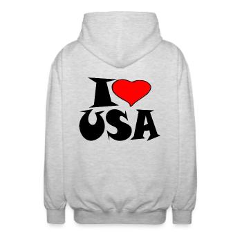 Amerika - I Love Usa - Unisex Kapuzenjacke - Hellgrau meliert - Hinten - AI Model Male 185 light (185cm)