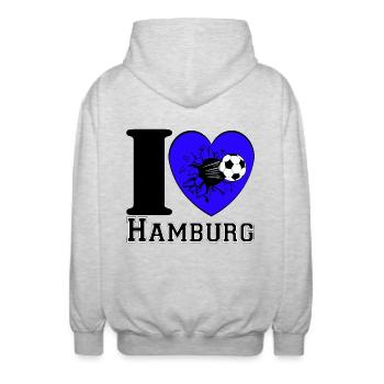 Hambourg , Tradition , Football Heart ,Hambourg (25) - Veste à capuche unisexe - gris clair chiné - Dos - AI Model Male 185 light (185cm)