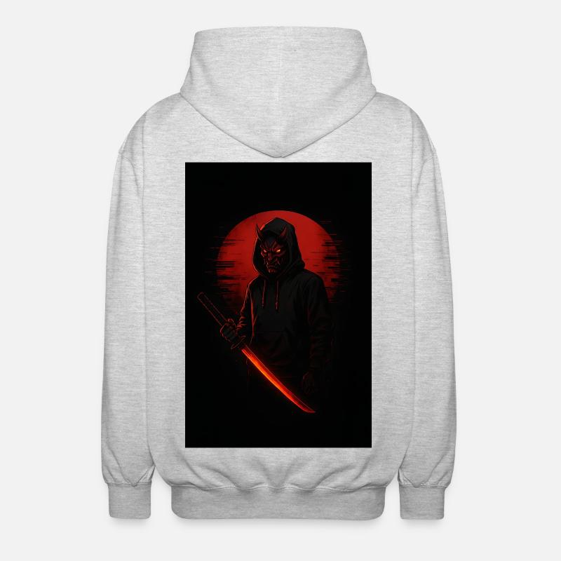 Dämon Maske Samurai Nacht Design - Unisex Kapuzenjacke - Hellgrau meliert