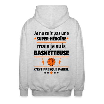 Pas super-héroïne basketteuse, fête des pères,noël - Veste à capuche unisexe - gris clair chiné - Dos - AI Model Male 185 light (185cm)
