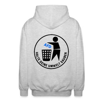 Fck afd - halte deine umwelt sauber - Unisex Kapuzenjacke - Hellgrau meliert - Hinten - AI Model Male 185 light (185cm)