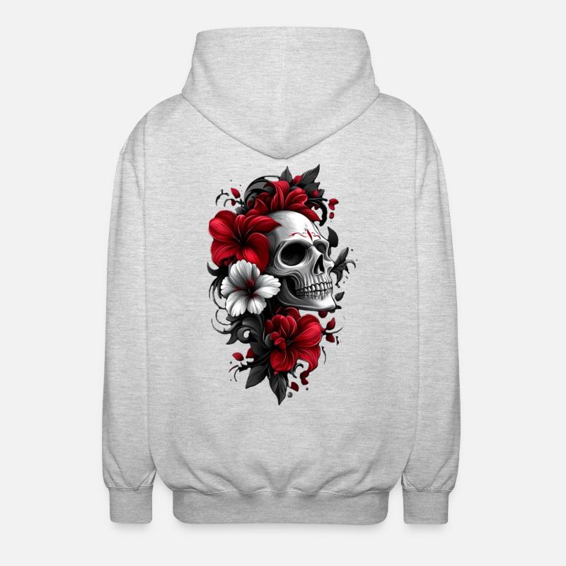 Totenkopf mit Blüten - Unisex Kapuzenjacke - Hellgrau meliert