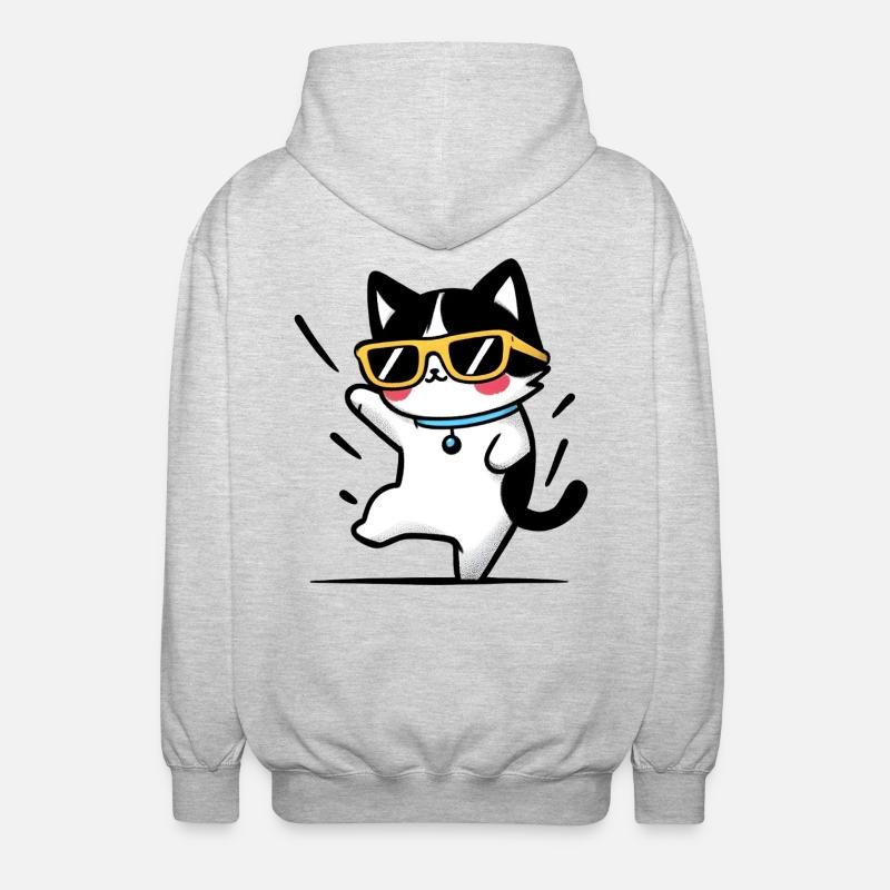 Coole Katze mit gelber Brille - Unisex Kapuzenjacke - Hellgrau meliert