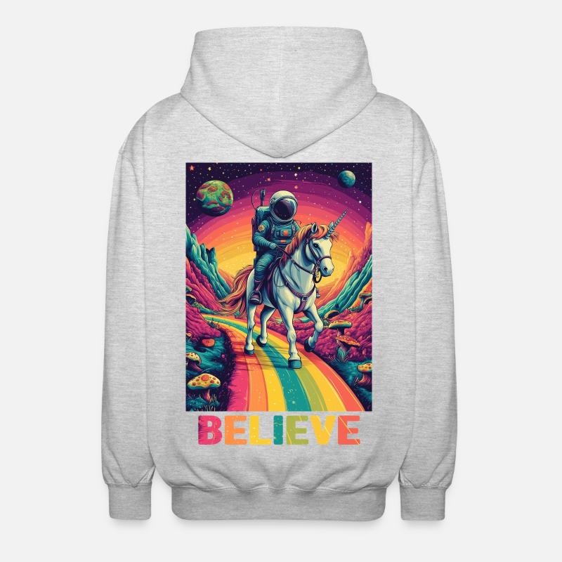 Astronaut auf Regenbogen-Einhorn - Unisex Kapuzenjacke - Hellgrau meliert