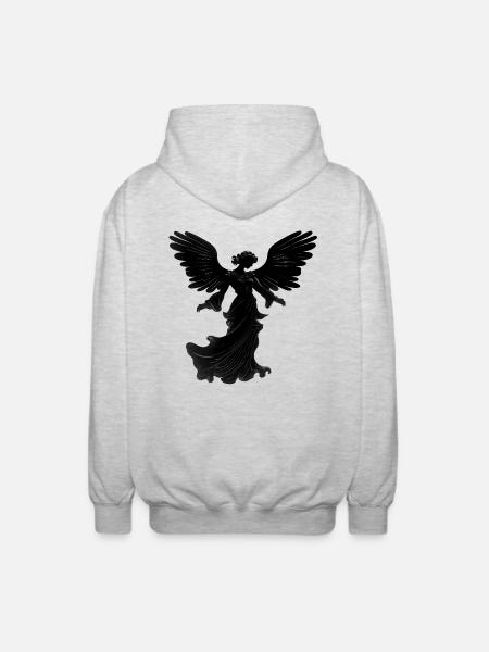 Silhouette nera dell'angelo volante - Felpa unisex con cappuccio - grigio chiaro melange