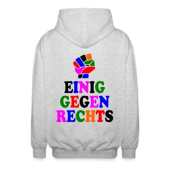 Einig gegen rechts - Unisex Kapuzenjacke - Hellgrau meliert - Hinten - AI Model Male 185 light (185cm)