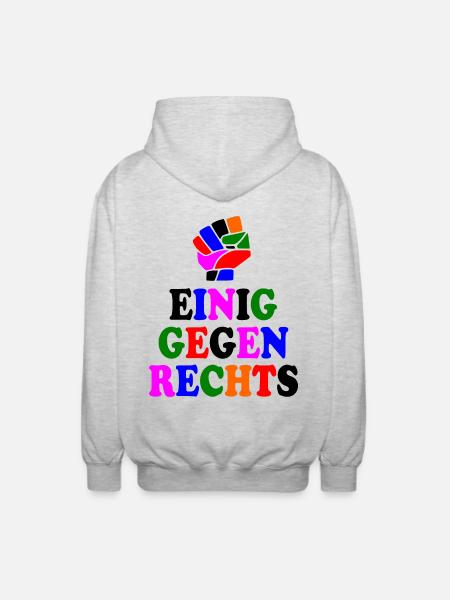 Einig gegen rechts - Unisex Kapuzenjacke - Hellgrau meliert