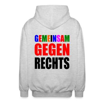gemeinsam gegen rechts - Unisex Kapuzenjacke - Hellgrau meliert - Hinten - AI Model Male 185 light (185cm)