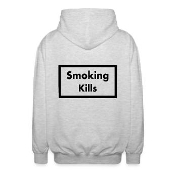 Smoking kills - Unisex Hooded Jacket - light heather grey - Back - AI Model Male 185 light (185cm)