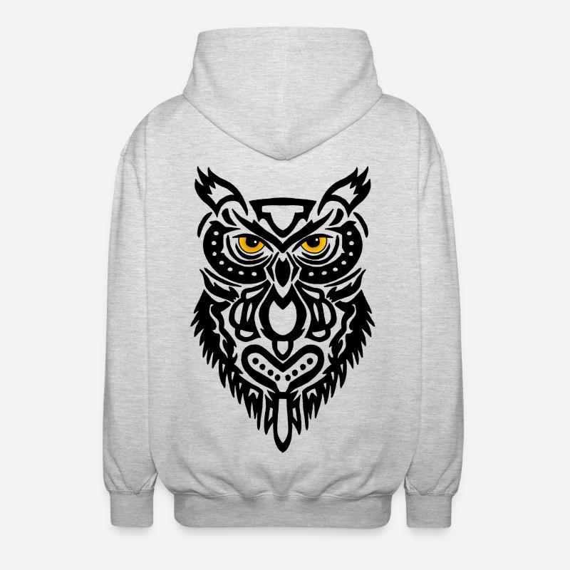 Der Blick der schwarzen Eule - Unisex Kapuzenjacke - Hellgrau meliert