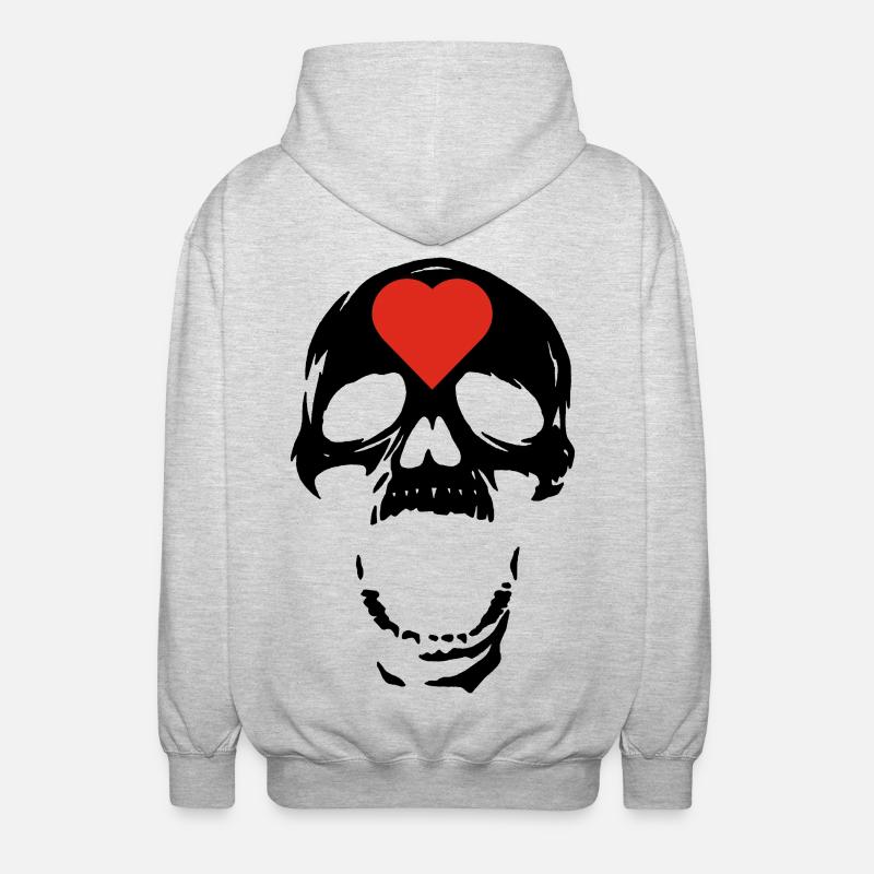 Der schwarze Schädel und das Herz - Unisex Kapuzenjacke - Hellgrau meliert