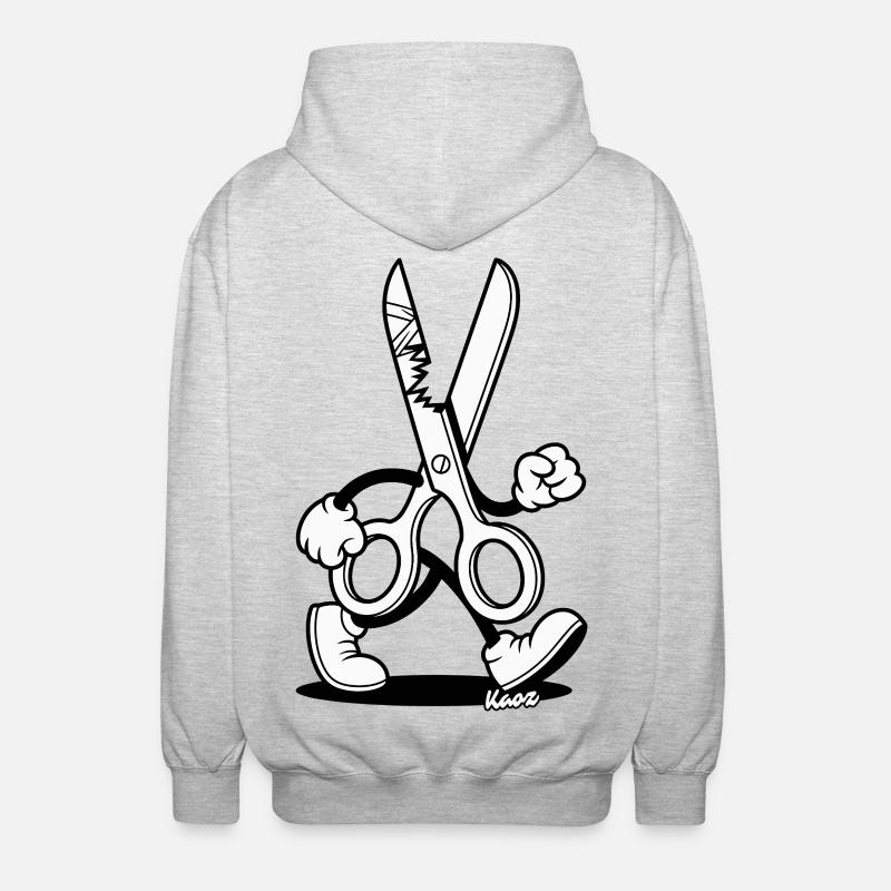 Dessin animé rétro : Ciseaux avec pieds - Veste à capuche unisexe - gris clair chiné