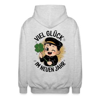 Schornsteinfeger Glück Kleeblatt Silvester Neujahr - Unisex Kapuzenjacke - Hellgrau meliert - Hinten - AI Model Male 185 light (185cm)