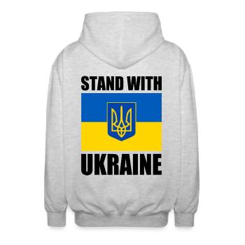 stand with ukraine - Unisex Hooded Jacket - light heather grey - Back - AI Model Male 185 light (185cm)