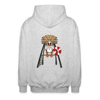 Lifeguard duck - Unisex Hooded Jacket - light heather grey - Back - AI Model Male 185 light (185cm)