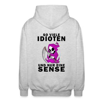 Sensenmann Damen Sarkastisch Provokation - Unisex Kapuzenjacke - Hellgrau meliert - Hinten - AI Model Male 185 light (185cm)