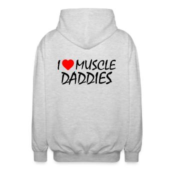 I love muscle daddies - Unisex Kapuzenjacke - Hellgrau meliert - Hinten - AI Model Male 185 light (185cm)