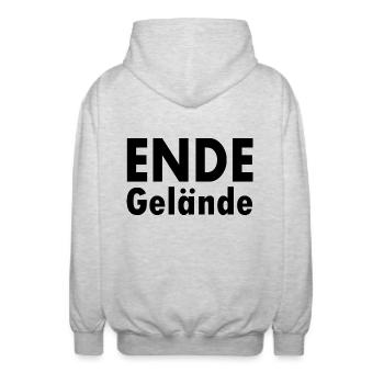 Ende gelände - Unisex Kapuzenjacke - Hellgrau meliert - Hinten - AI Model Male 185 light (185cm)