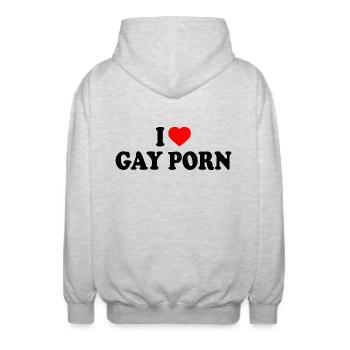 I love gay porn - Unisex Kapuzenjacke - Hellgrau meliert - Hinten - AI Model Male 185 light (185cm)