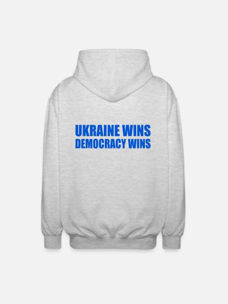 Ukraine wins democracy wins - Unisex Hooded Jacket - light heather grey
