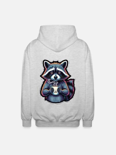 Waschbär: Mein Kaffee-Notfall - Unisex Kapuzenjacke - Hellgrau meliert