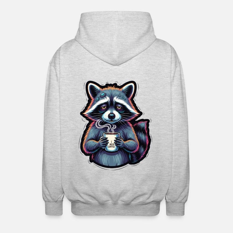 Waschbär: Mein Kaffee-Notfall - Unisex Kapuzenjacke - Hellgrau meliert