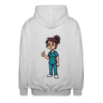 Nachtdienst-Heldin mit Augenringe - Unisex Kapuzenjacke - Hellgrau meliert - Hinten - AI Model Male 185 light (185cm)