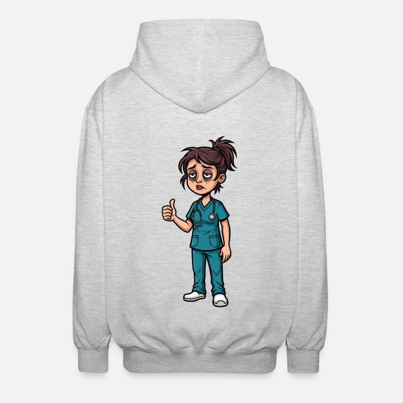 Nachtdienst-Heldin mit Augenringe - Unisex Kapuzenjacke - Hellgrau meliert