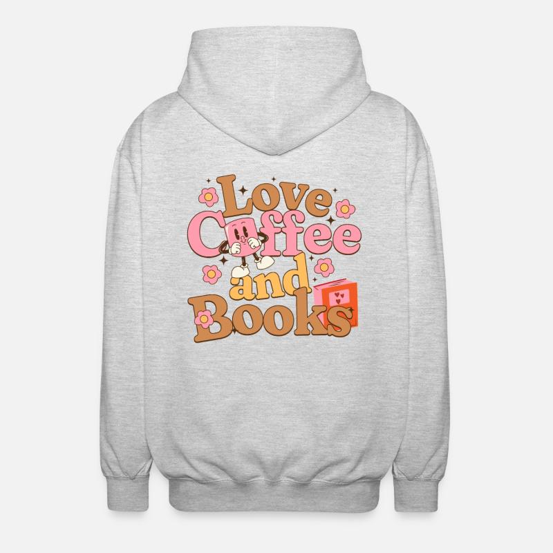 Liebe Kaffee und Bücher - Unisex Kapuzenjacke - Hellgrau meliert